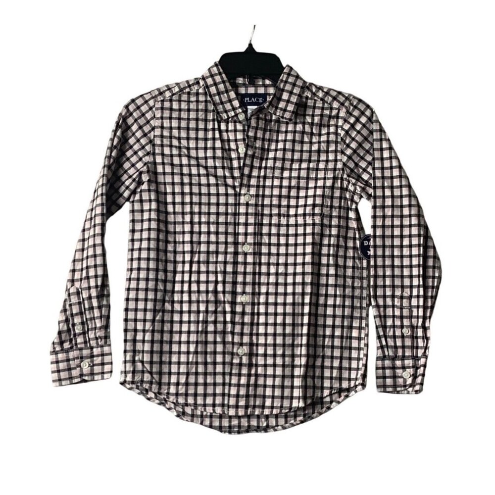 Childrens Place Boys Checkered Button-Down Shirt Size 7/8 NWT 100% Cotton